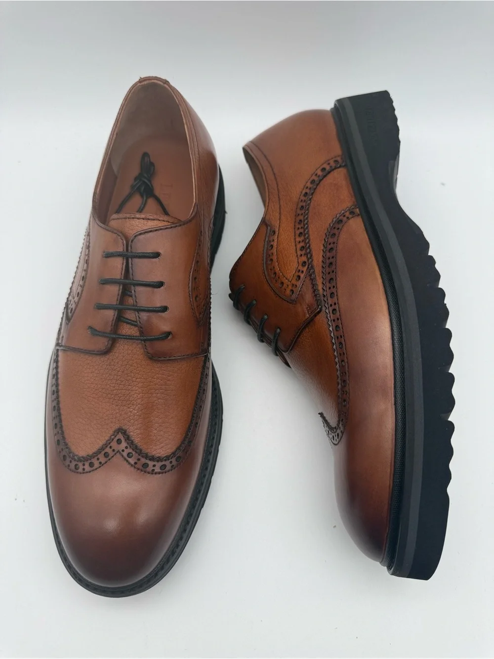 BRAND NEW Leizilei Brown Tan Leather Oxford Wingtip Derby Shoes MK78738B Sz 10.5